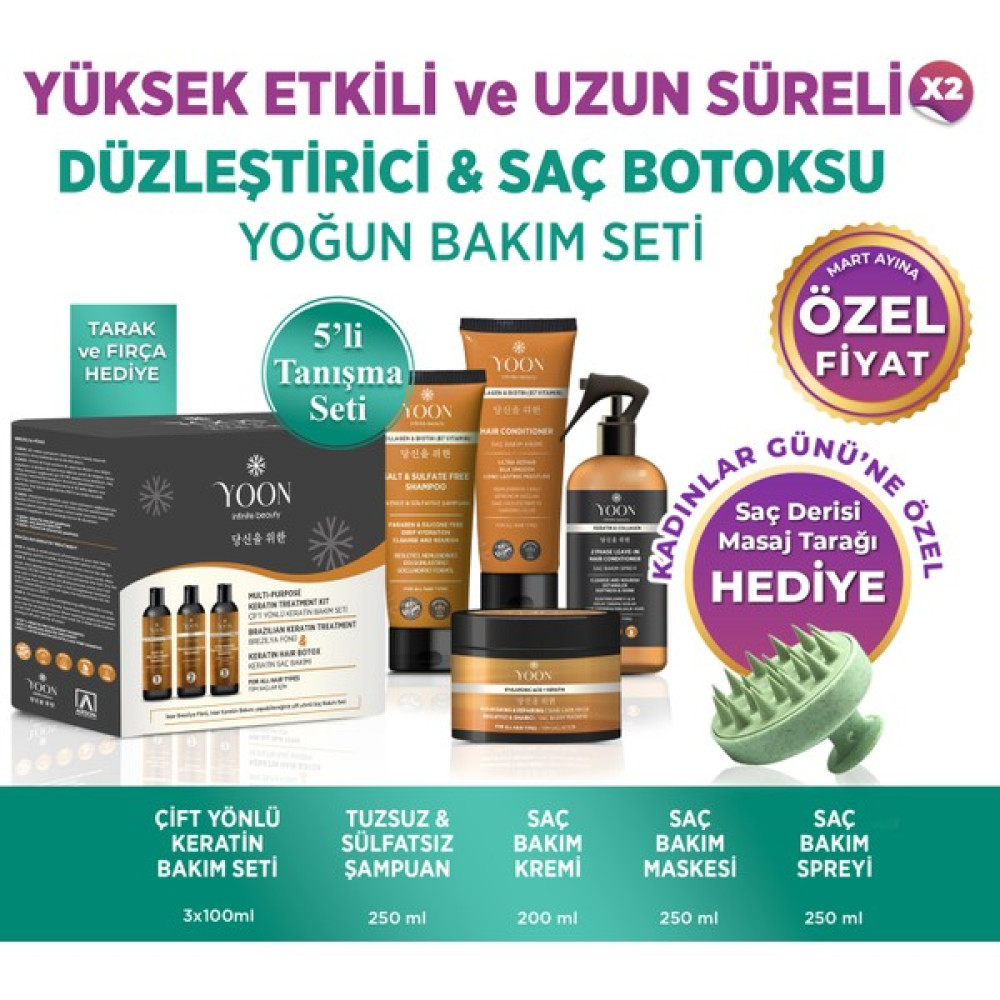 Yoon 5'li Yoğun Saç Bakım Seti, Düzleştirici & Saç Botoxu, Tuzsuz Şampuan, Bakım Spreyi, Maske ve Krem Saç Bakım Maskeleri & Serumlar & Spreyler Fiyatı