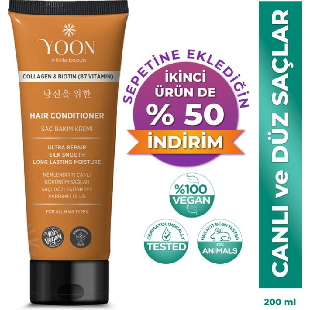 Yoon Biotin B7 ve Kolajen İçeren Vegan Saç Kremi, Nemlendiren, Besleyici ve Onarıcı Saç Bakım Kremi 200 ml Şampuan ve Saç Kremi Fiyatı