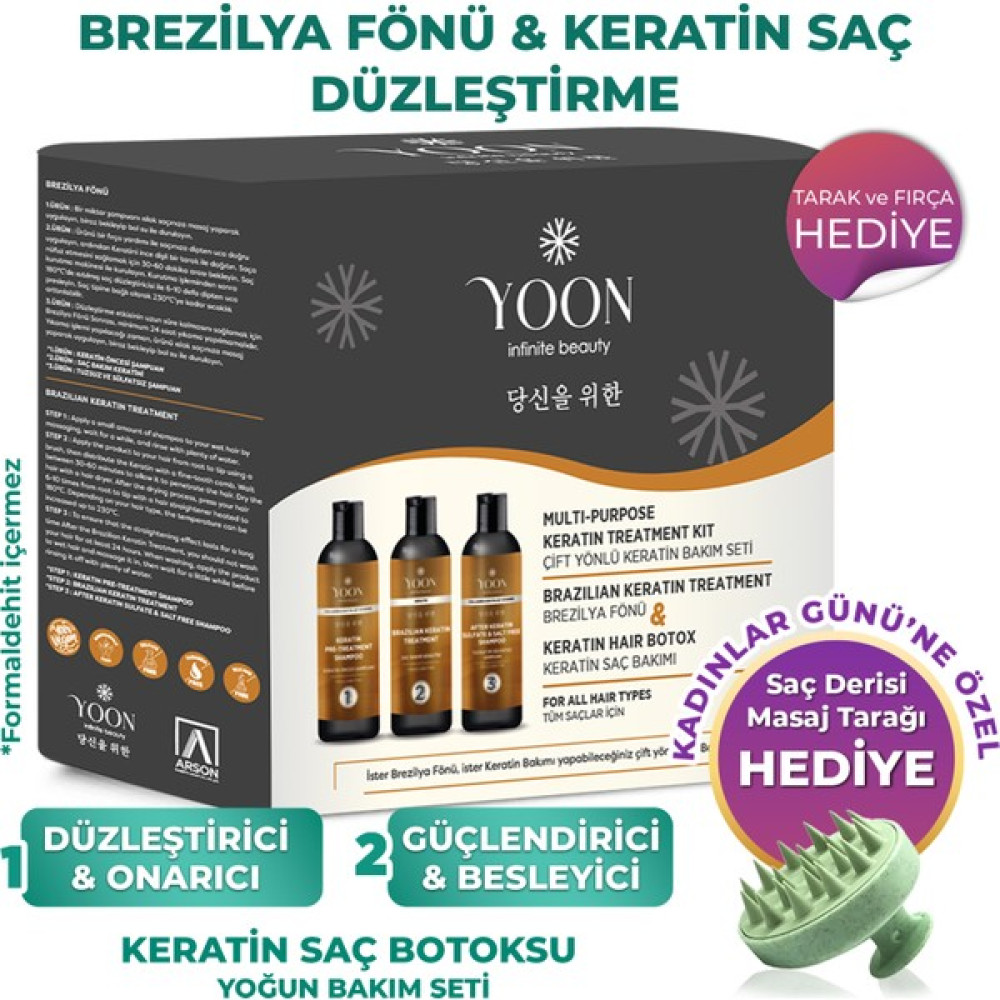 Yoon Brezilya Fönü & Keratin Botox Saçı Düzleştirme İşlemi Sağlayan ve Besleyen Çift Yönlü Yoğun Saç Bakım Seti Saç Bakım Maskeleri & Serumlar & Spreyler Fiyatı