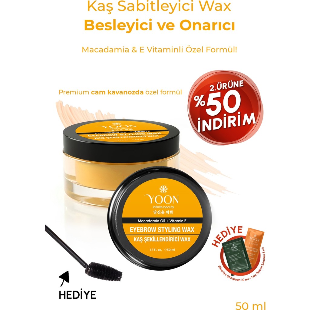 Yoon Kaş Sabitleyici Wax – Macadamia Yağı & E Vitaminli Kaş Şekillendirici 50 ml + Fırça Hediyeli - Şeffaf Diğer Fiyatı