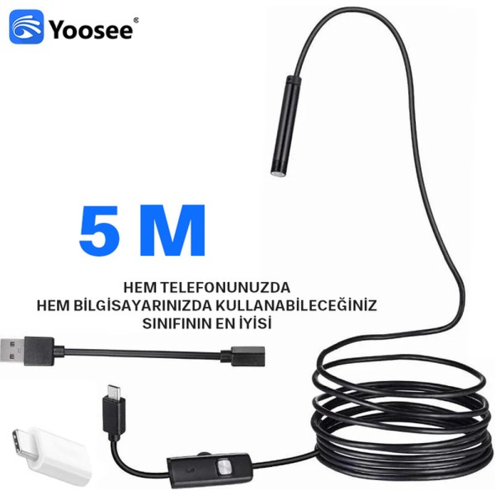 Yoosee USB LED Işıklı Tel Yılan 1080P Full Hd Endoskop Su Geçirmez Kamera 5mt Güvenlik Kameraları Fiyatı