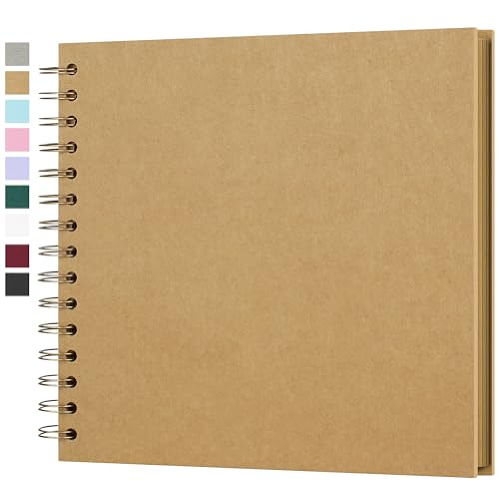 Yopih 8 x 8 Inch Hardcover Kraft Blank Page DIY Scrapbook Photo Album, 40 Pages (20 Sheets) - for Wedding Anniversaries, Family Memories, and Small Scrapbooking Projects