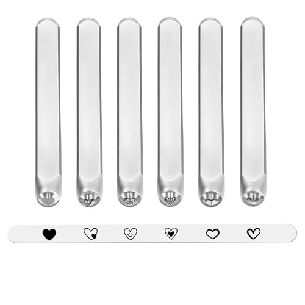 Yoption Heart Jewelry Metal Stamping Set, 6 Pcs Metal Stamps Heart-Shaped Punch Stamping Set 3mm for Stamping/Punching Metal, Jewelry Working