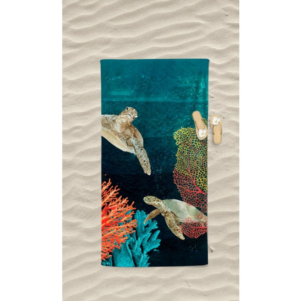 Yorka Renkli Kaplumbağa Desenli Baskılı Plaj Deniz Havlusu - 70 x 140 cm - Koyu Mavi Plaj Havlusu Fiyatı