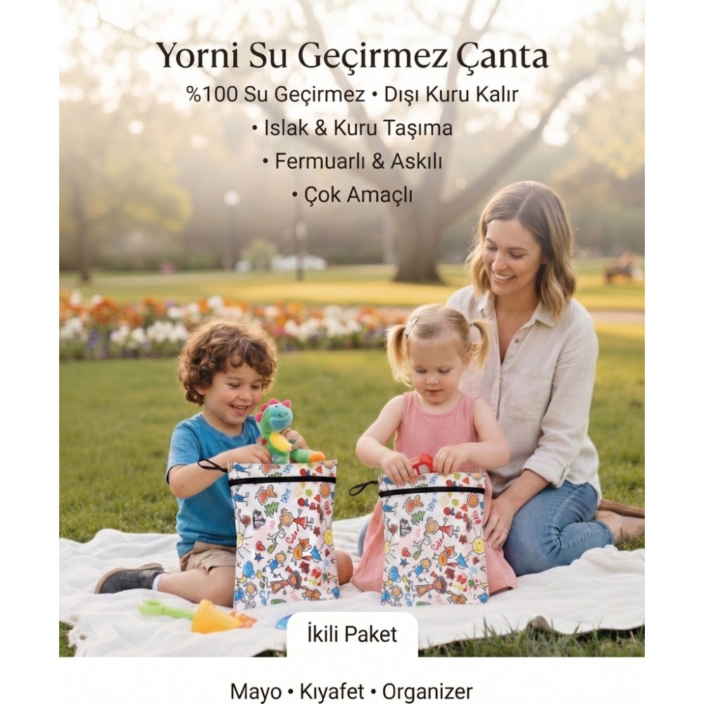 Yorni 2 ADET Family 30X35CM Islak Kuru Çanta Sıvı Geçirmez Fermuarlı Askılı Çok Amaçlı Organizer Mayo ve Kirli Çamaşır Çantası, Makinede Yıkanabilir Bayan Plaj Çantası Fiyatı