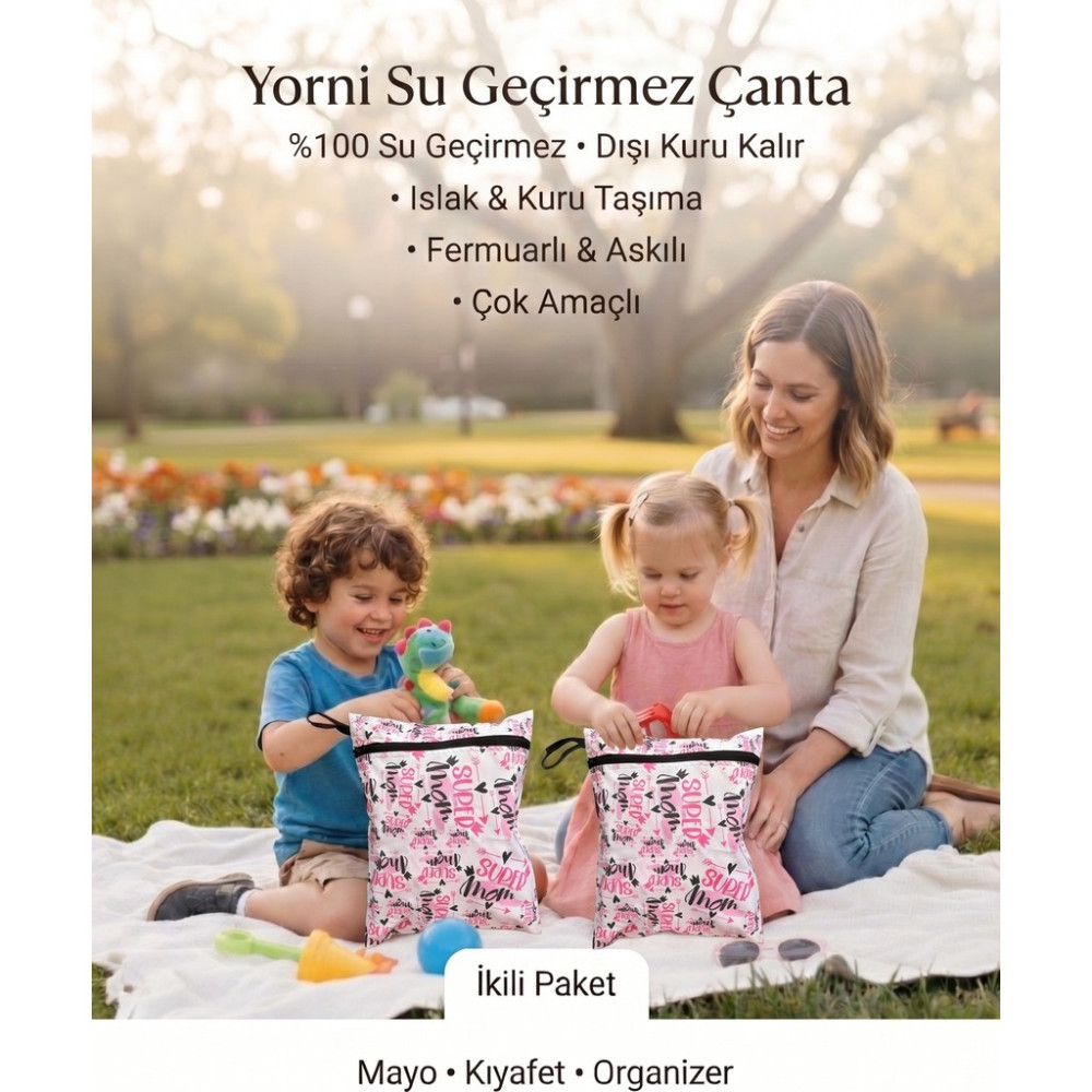 Yorni 2 ADET Mom Desen 30X35CM Islak Kuru Çanta Sıvı Geçirmez Fermuarlı Askılı Çok Amaçlı Organizer Mayo ve Kirli Çamaşır Çantası, Makinede Yıkanab... Bayan Plaj Çantası Fiyatı