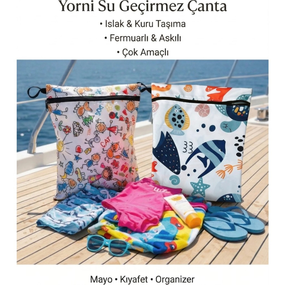 Yorni 2 ADET Ocean ve Family 30X35CM Islak Kuru Çanta Sıvı Geçirmez Fermuarlı Askılı Çok Amaçlı Organizer Mayo ve Kirli Çamaşır Çantası, Makinede Y... Bayan Plaj Çantası Fiyatı