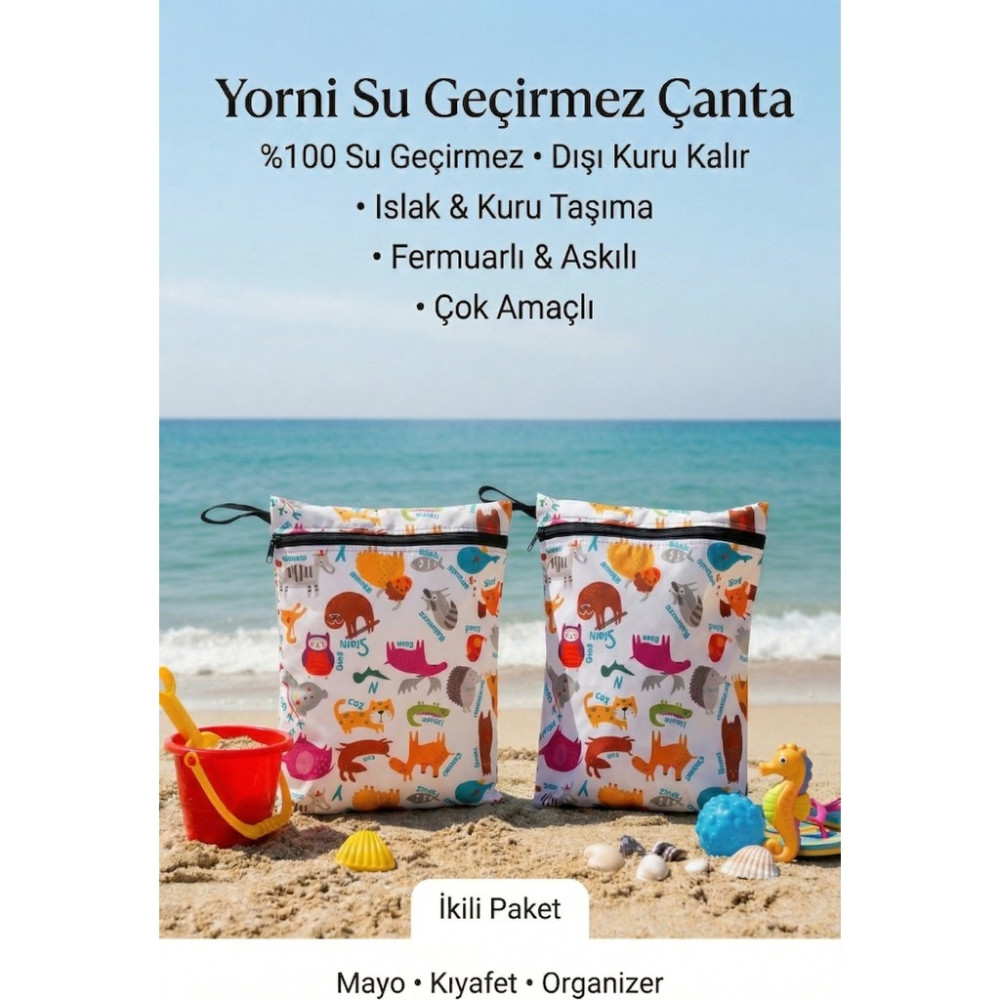 Yorni 2 ADET Zoo Desen 30X35CM Islak Kuru Çanta Sıvı Geçirmez Fermuarlı Askılı Çok Amaçlı Organizer Mayo ve Kirli Çamaşır Çantası, Makinede Yıkanab... Bayan Plaj Çantası Fiyatı