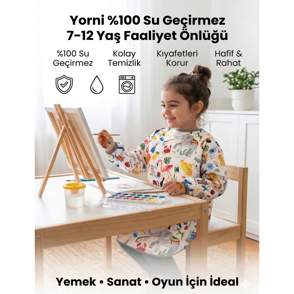 Yorni 7-11 Yaş, Zoo, Sıvı Geçirmez, Ekstra Büyük Kalıp, Makinede Yıkanabilir, Uzun Kollu Çocuk, Aktivite Mama Önlüğü - Beyaz - Standart Mama Önlüğü Fiyatı