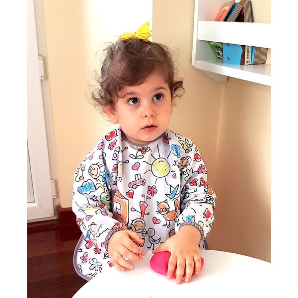 Yorni Deluxe Uzun Kollu Bebek Mama Önlüğü - Beyaz - 2 - 5 Yaş Mama Önlüğü Fiyatı
