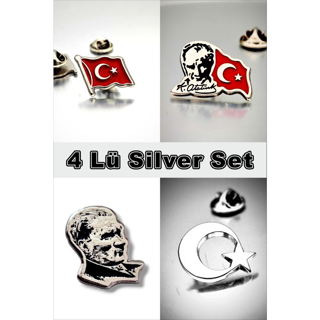 Yörük Tasarım Gümüş Renkli 4 Lü Yaka Rozeti Seti Metal Malzemeden Üretilmiştir Diğer Fiyatı