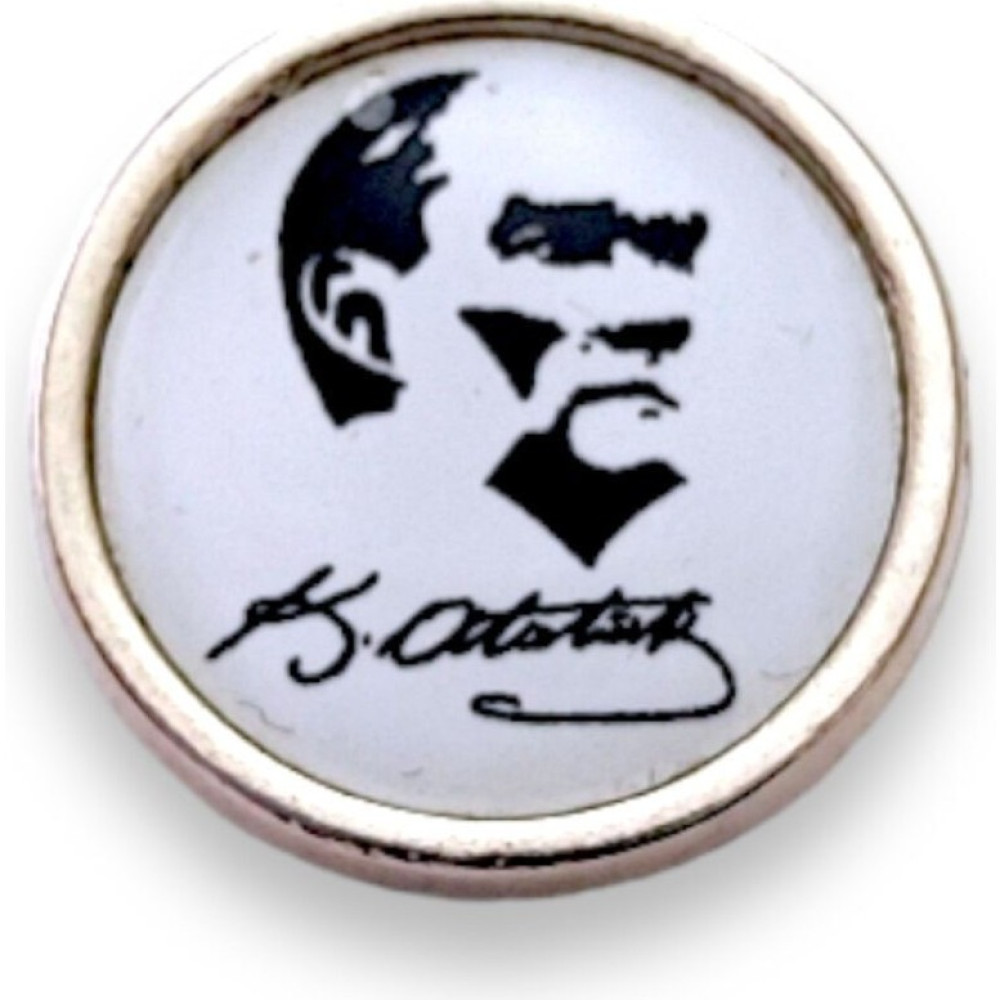 Yörük Tasarım Gümüş Renkli Atatürk İmza (Yan Silüet) Damla Mineli Yaka Rozeti Rozet Fiyatı