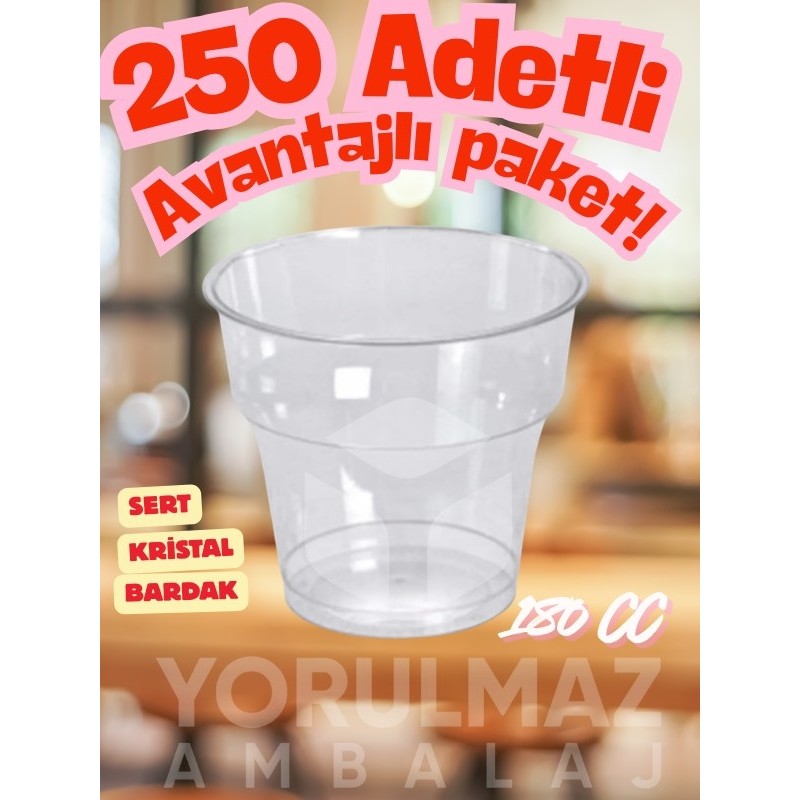 Yorulmaz Ambalaj ✨ 180 cc Sert Kristal Plastik Bardak 250 Adet Şeffaf Mika Bardak – Davet, Parti ve Paket Servis Için - 1 Adet Fincan / Bardak / Kahve Takımı Fiyatı