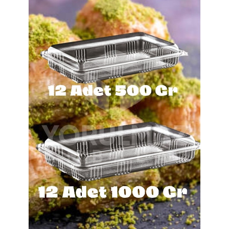 Yorulmaz Ambalaj 500 gr + 1000 gr Tatlı Taşıma Kabı Seti 12+12 Adet Şeffaf Kapaklı Sızdırmaz Plastik Baklava Güllaç Paket Servis Kabı Kullan At Sofra Gereçleri Fiyatı