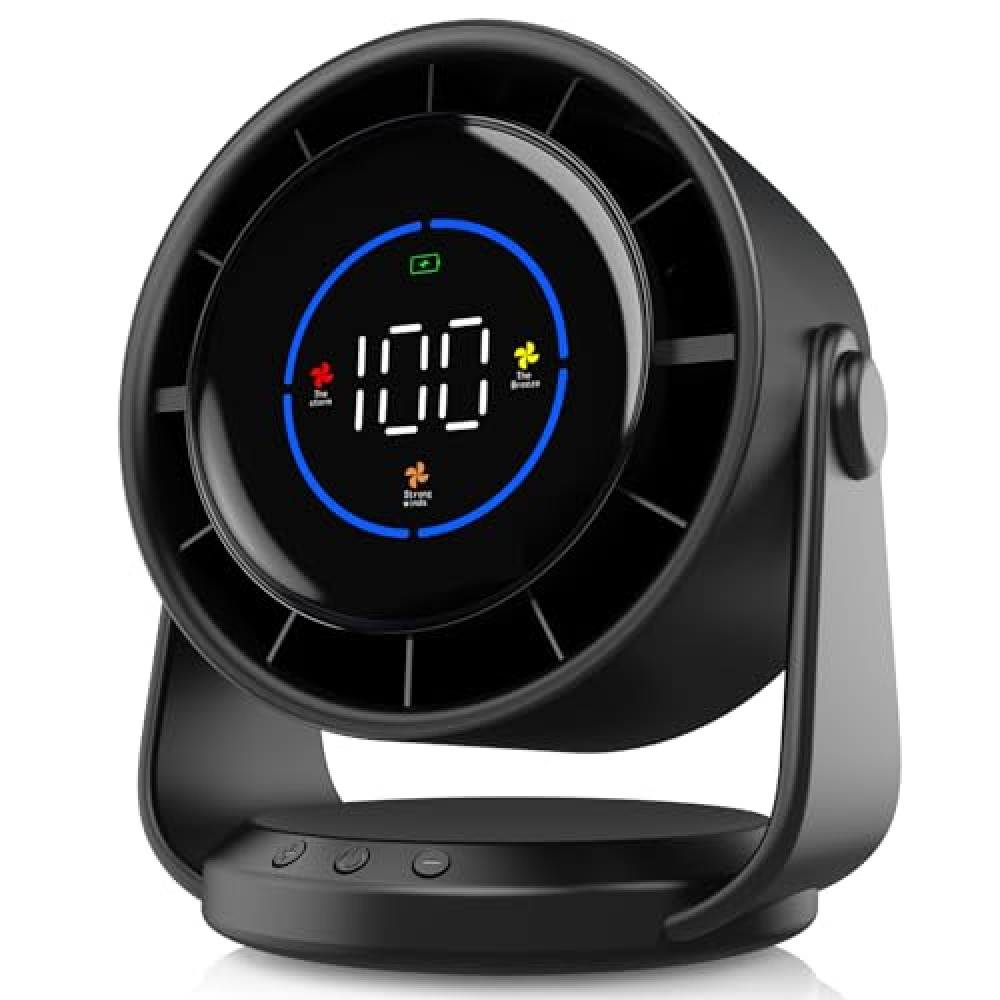 YOSHENMO Table Fans, Ultra Quiet Wall-Mounted Desk Fan, Digital Display Rechargeable USB Fan, 105°Tilt, 100 Speeds, Long Lasting Power, Portable Fan for Home Office Kitchen Travel Camping