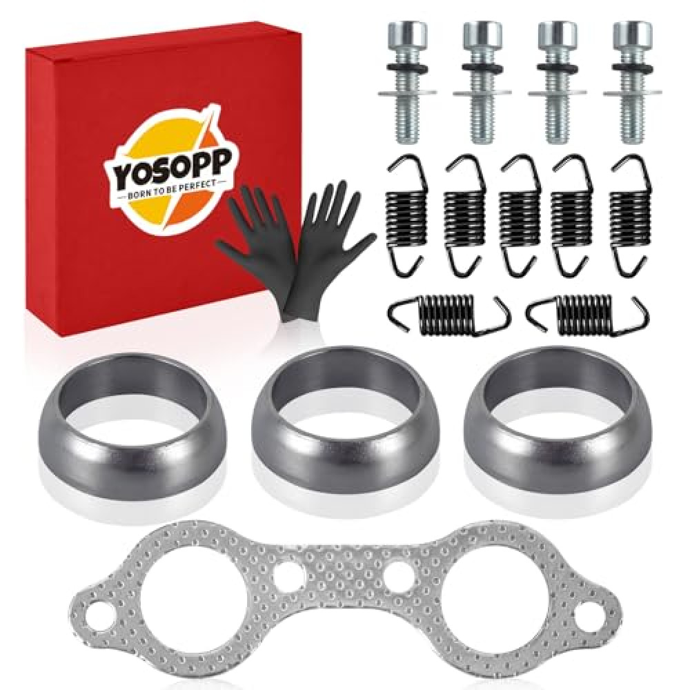 YOSOPP Exhaust Manifold Gasket Spring Rebuild Kit - Compatible Polaris Ranger 700 800 (2006-2014) Sportsman 600 700 (2002-2007) Touring X2 (2009-2012) Electroplated Black Rust-Proof