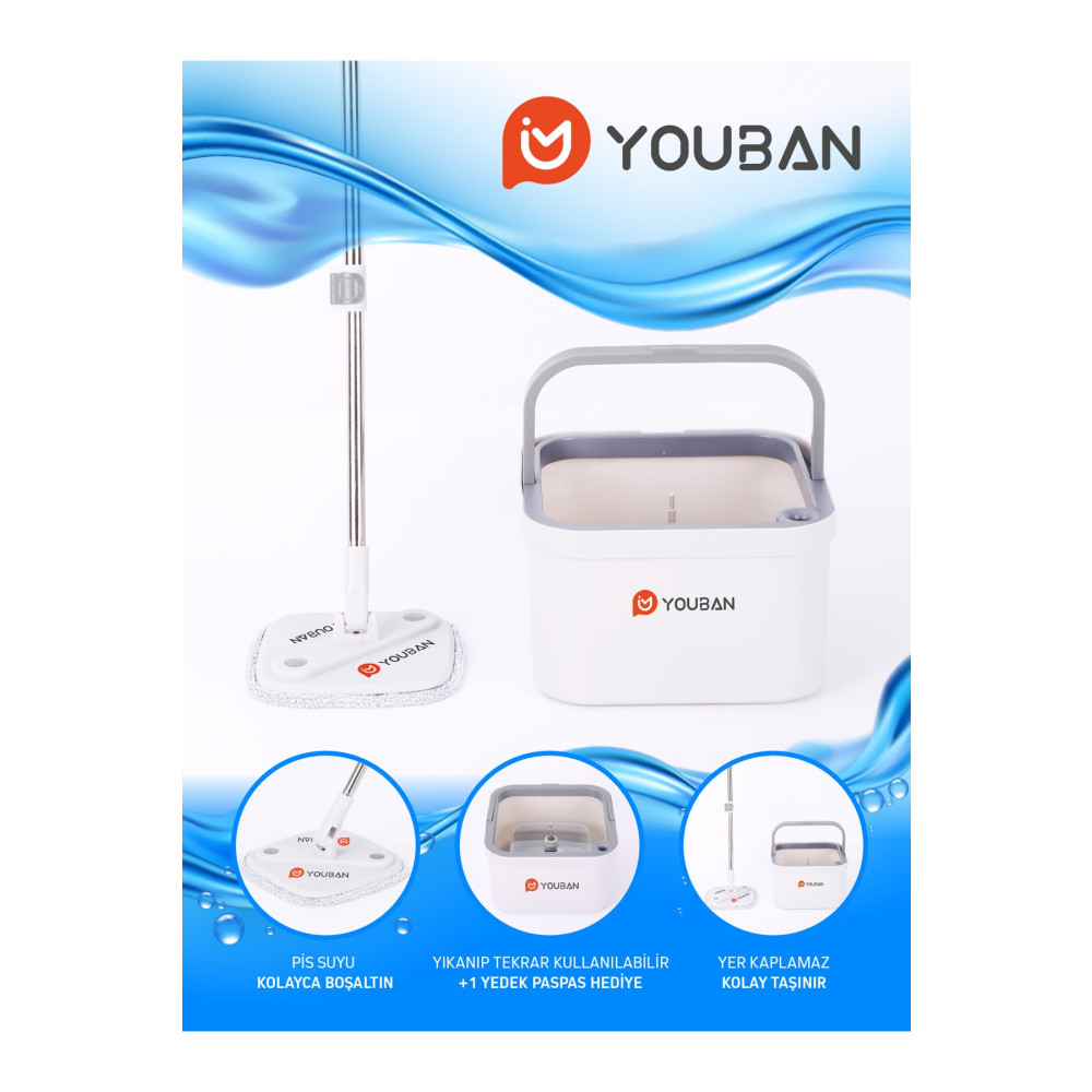 Youban Temiz Su Ile Kirli Suyu Ayıran Otomatik Temizlik Seti Pro +1 Yedek Mop Bezli Deterjan ve Temizlik Ürünleri Fiyatı