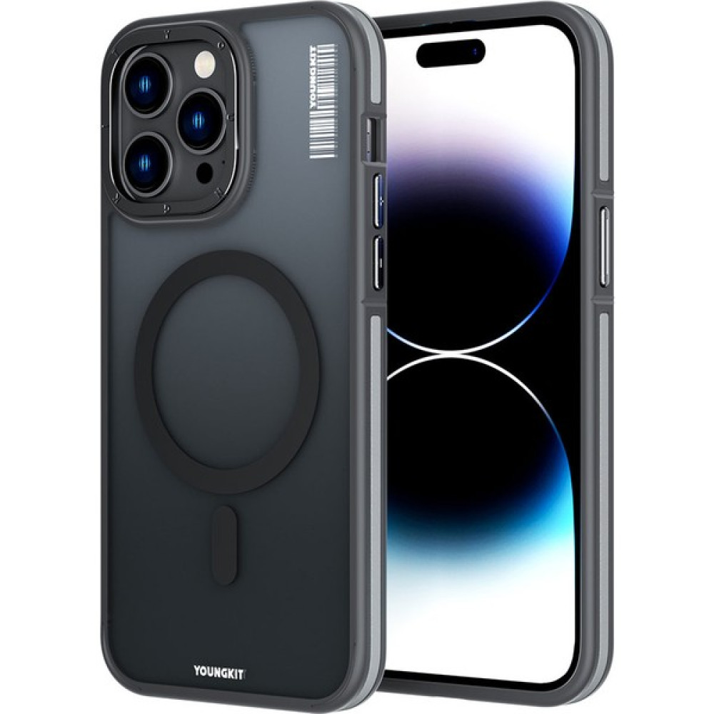 YoungKit iPhone 14 Pro Max Uyumlu Kılıf Magsafe Şarj Özellikli Rock Sand Serisi Kapak - Siyah Cep Telefonu Kılıfı Fiyatı