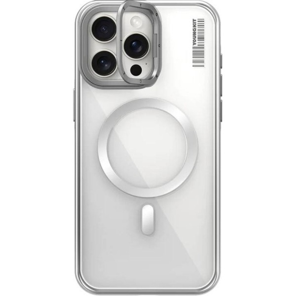 YoungKit iPhone 14 Pro Max Uyumlu Kılıf Magsafe Şarj Özellikli Youngkit Crystal Grid Gümüş Cep Telefonu Kılıfı Fiyatı