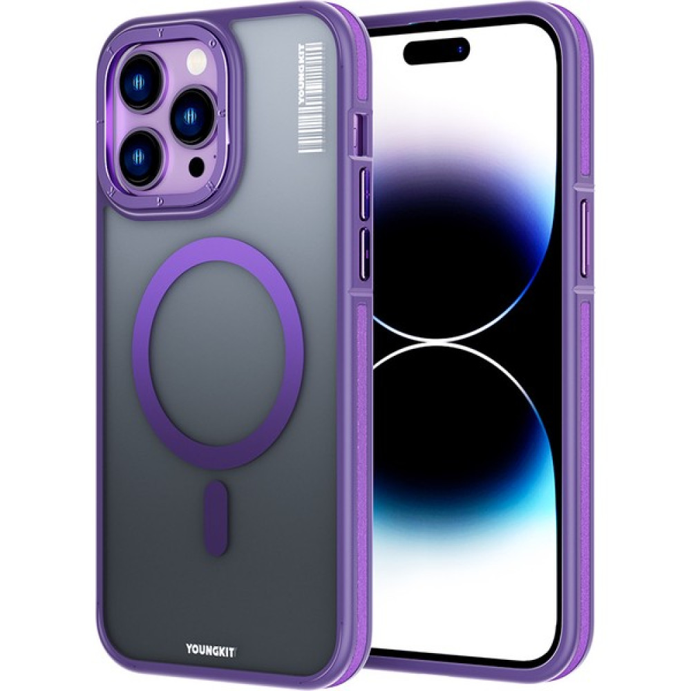 YoungKit iPhone 14 Pro Max Uyumlu Kılıf Magsafe Şarj Özellikli Youngkit Rock Sand Serisi Kapak - Derin Mor Cep Telefonu Kılıfı Fiyatı