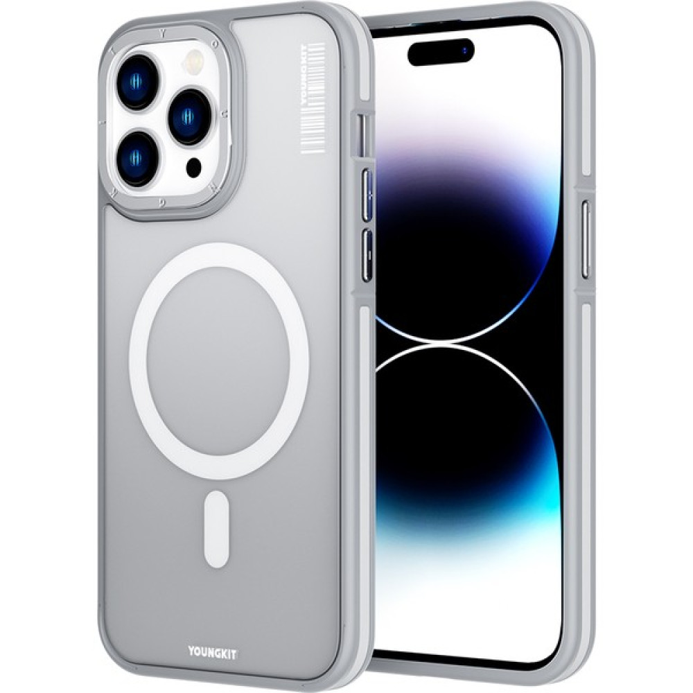YoungKit iPhone 14 Pro Max Uyumlu Kılıf Magsafe Şarj Özellikli Youngkit Rock Sand Serisi Kapak - Gri Cep Telefonu Kılıfı Fiyatı