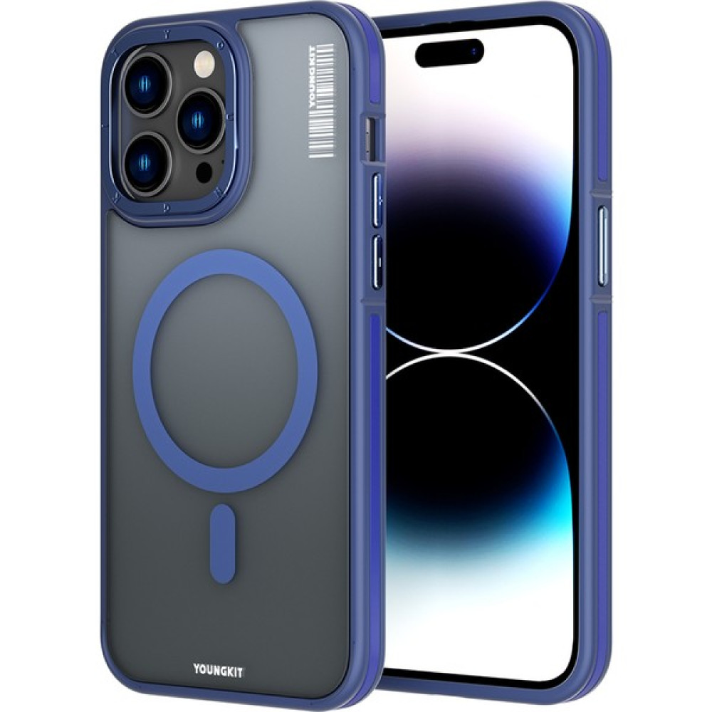 YoungKit iPhone 14 Pro Max Uyumlu Kılıf Magsafe Şarj Özellikli Youngkit Rock Sand Serisi Kapak - Mavi Cep Telefonu Kılıfı Fiyatı