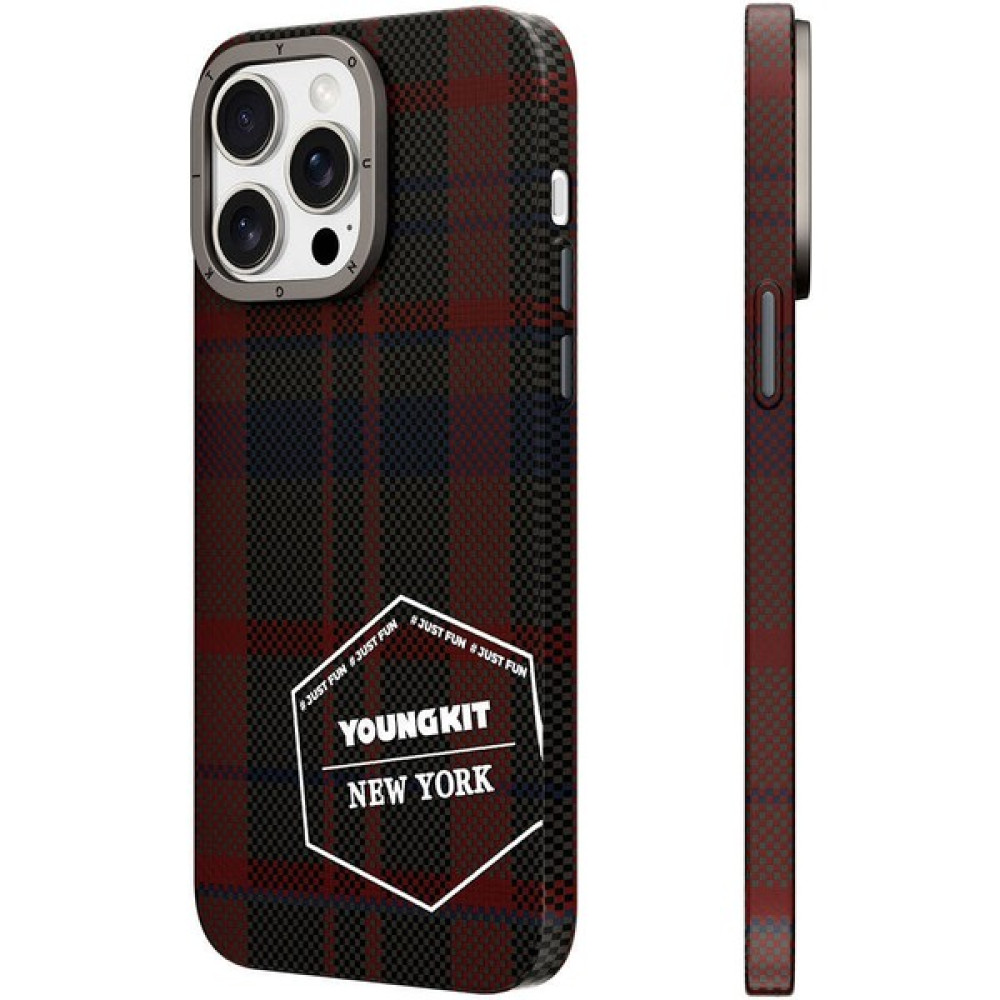 YoungKit iPhone 15 Pro Kılıf Ekose Desenli Youngkit Gezhi Serisi Kapak Kırmızı Cep Telefonu Kılıfı Fiyatı