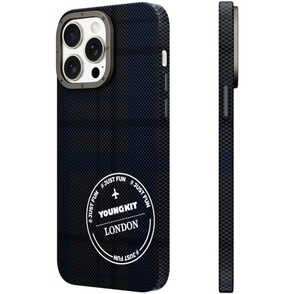 YoungKit iPhone 15 Pro Kılıf Ekose Desenli Youngkit Gezhi Serisi Kapak Mavi Cep Telefonu Kılıfı Fiyatı