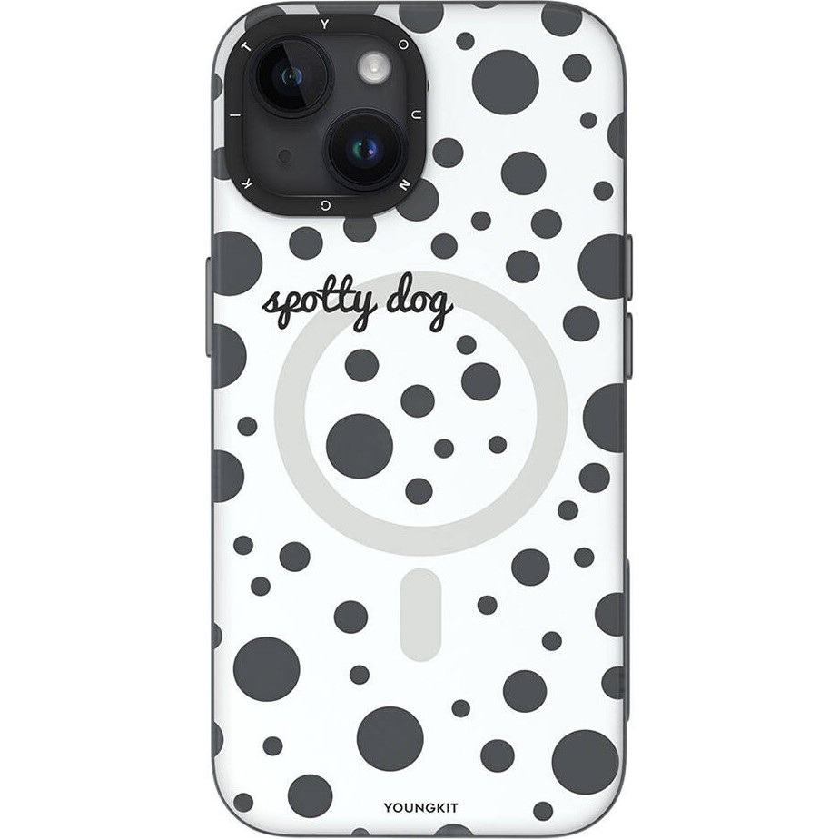 YoungKit iPhone 15 Uyumlu Kılıf Magsafe Şarj Özellikli Polka Dot Desenli Youngkit Spots Serisi Kapak Beyaz Cep Telefonu Kılıfı Fiyatı