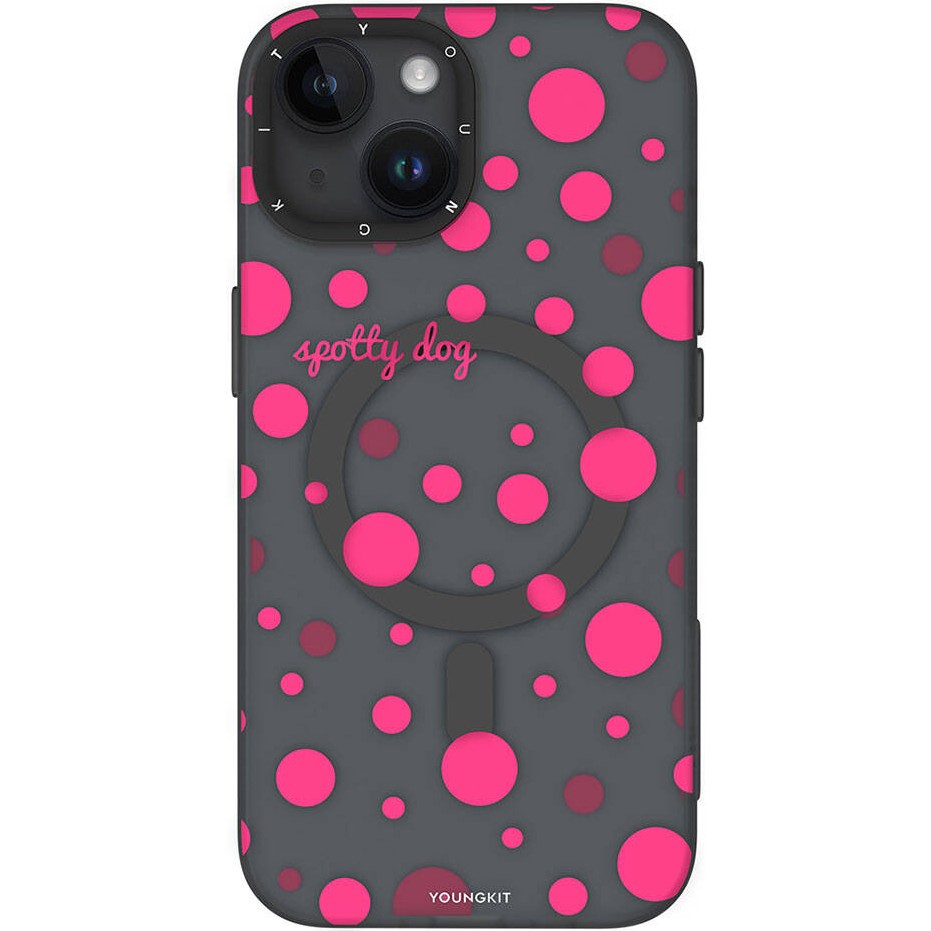 YoungKit iPhone 15 Uyumlu Kılıf Magsafe Şarj Özellikli Polka Dot Desenli Youngkit Spots Serisi Kapak Gri Cep Telefonu Kılıfı Fiyatı