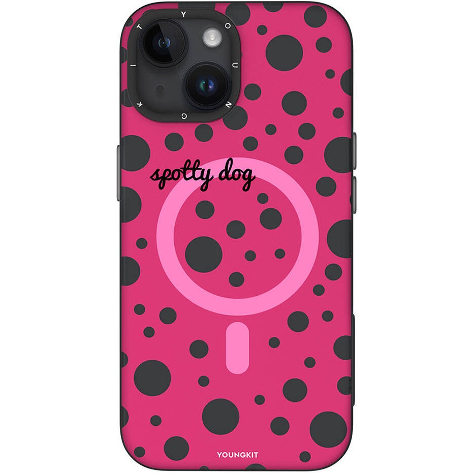 YoungKit iPhone 15 Uyumlu Kılıf Magsafe Şarj Özellikli Polka Dot Desenli Youngkit Spots Serisi Kapak Pembe Cep Telefonu Kılıfı Fiyatı
