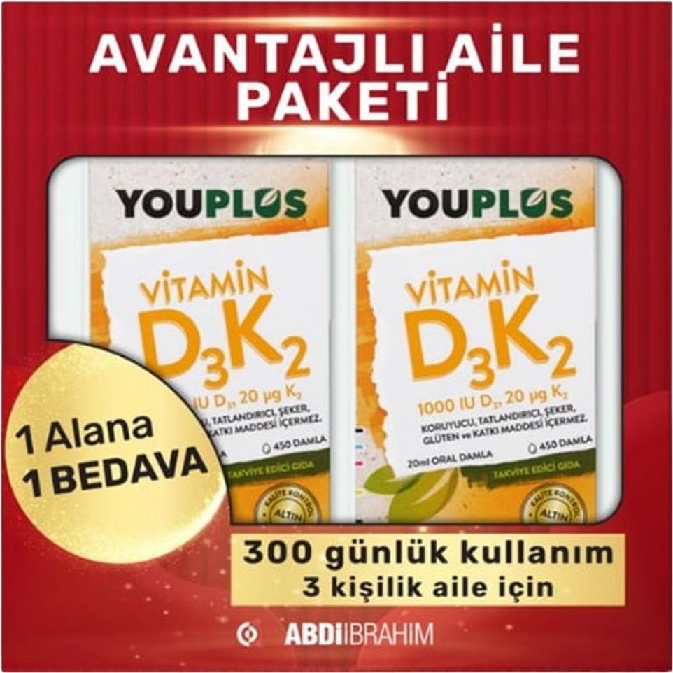 Youplus Vitamin D3 K2 Damla 20 ml Avantajlı Paket - Aromasız Diğer Fiyatı