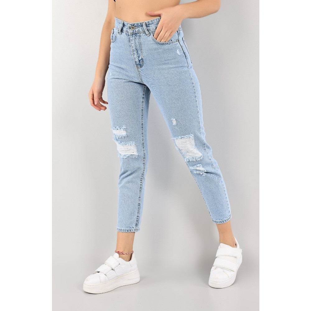 Your Design Kadın Buz Mavisi Lazer Kesim Kadın Kot Pantolon 25 Beden Kadın Pantolon Fiyatı
