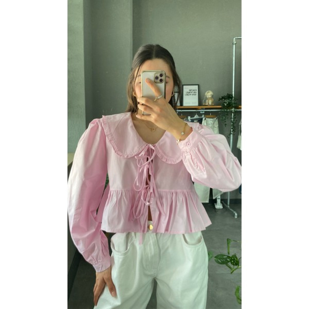 Your Name Bebe Yaka Pembe Fiyonklu Kadın Gömlek Kadın Gömlek Fiyatı