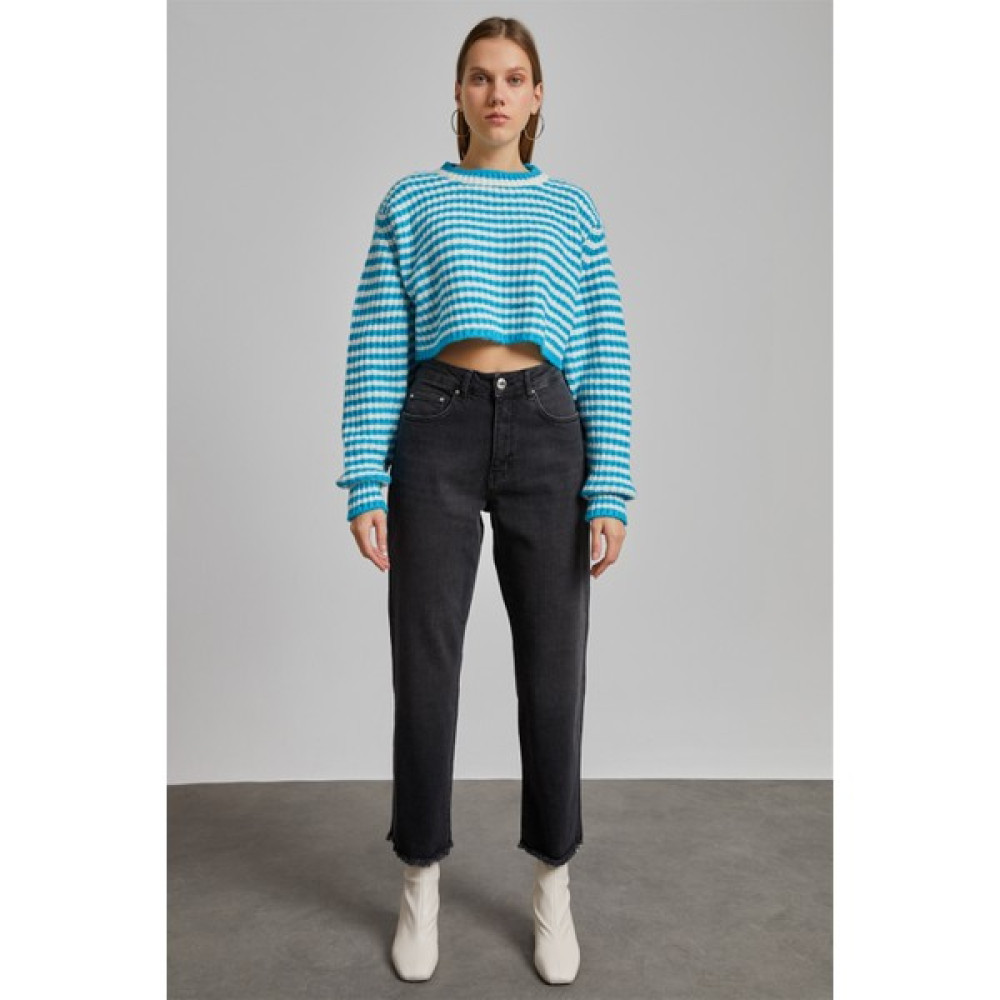 Your Name Kadın Antrasit Yüksek Bel Pis Paça Loose Straight Jean Bayan Jeans / Kot Pantolon Fiyatı