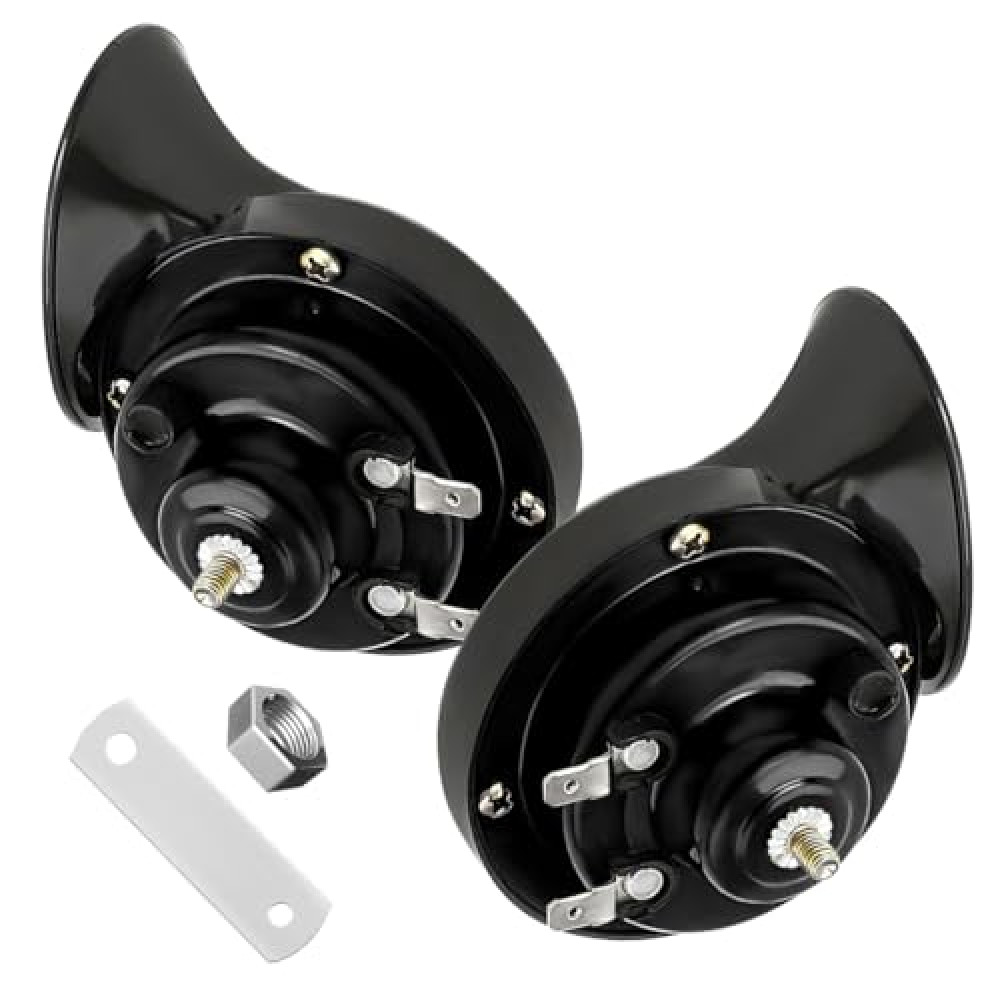 Yourkar 2 PCS Loud Car Horn, 12V Waterproof Snail Electric Horn, 300DB High Tone Horns Replaces for Cars, SUVs, Trucks, Motorcycles, Electric Cars, Universal Car Accessories (Black)