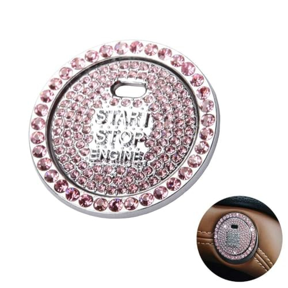 YOURKARTS.COM Car Engine Start Stop Switch Style Button Cover Decorative Auto Accessories Push Button diamond stone(pink)