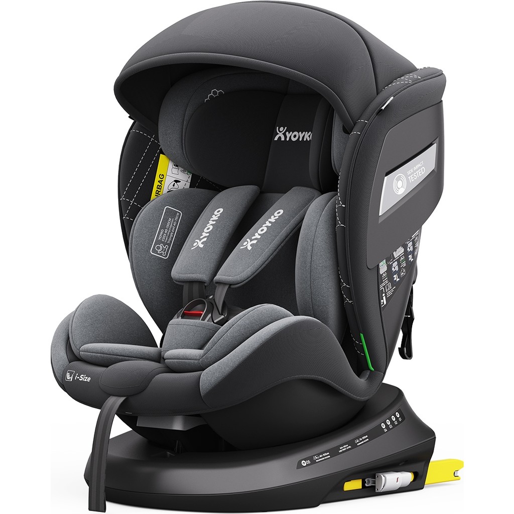 Yoyko Rich Alarmlı 360° Dönebilir Yatabilir 90° Kilitlenir I-Size 0-36 kg Oto Koltuğu Isofıx/sıp/latch Gri Bebek Oto Koltuğu Fiyatı