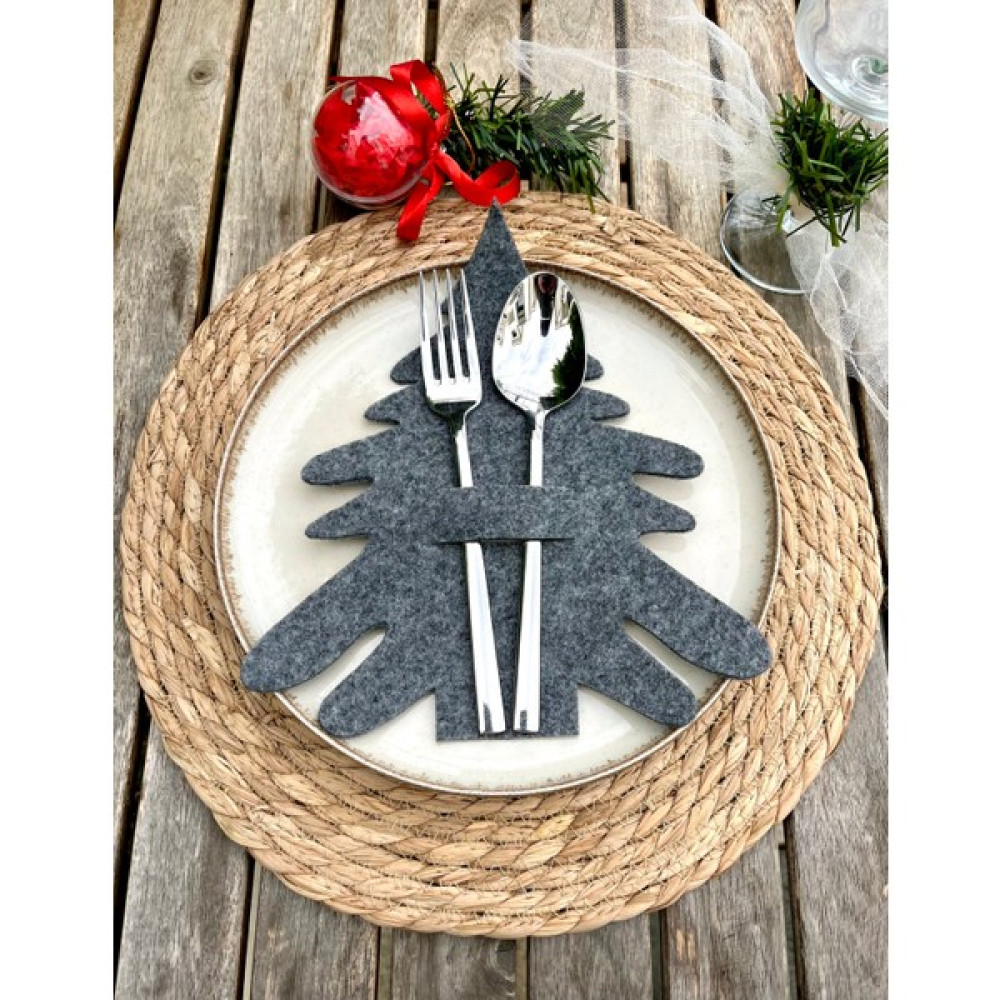 Yoyufelt Gri Keçe Kaşıklık Sunumluk I Yılbaşı Sofra Sunumu 6 Adet - 15 x 25 cm - Renkli Masa Örtüsü Fiyatı