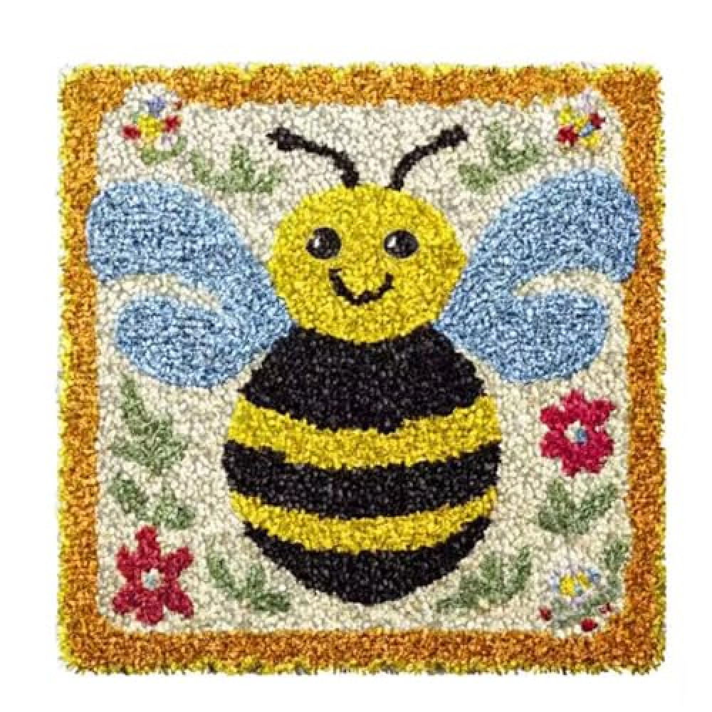 YP Small Latch Hook Kits Rug Bee Crochet Yarn Cushion Colour Pre-Printed Canvas Rug Needlework DIY Embroidery Craft Latch Hook Kit for Kids Beginner,12'' X12''