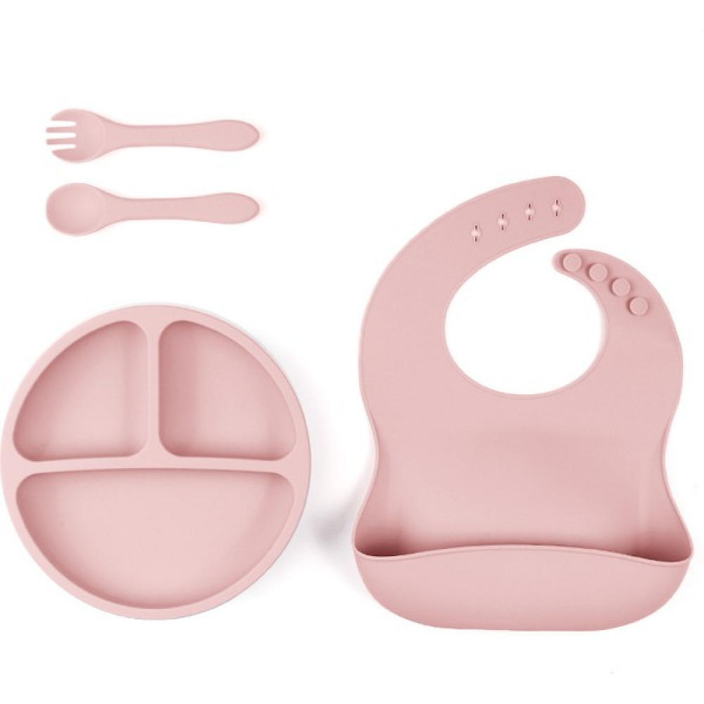 YQ Silikon Sofra Seti Çocuk Yemek Tabağı Bölücü Plaka Bebek Önlüğü Bebek Yemek Tabağı (Yurt Dışından) - Açık Pembe Mama Seti Fiyatı