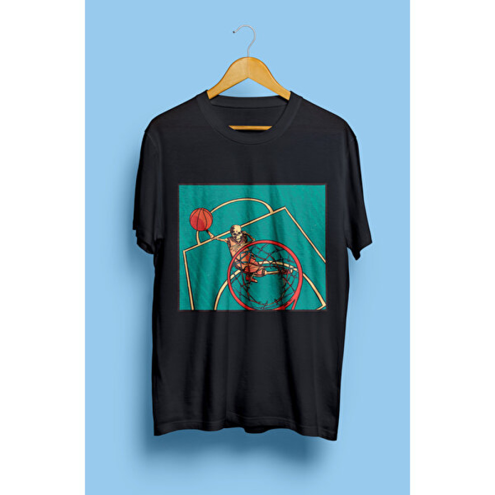 YQYQ Basketbol Oynayan Iskelet Temalı Tasarım Baskılı Unisex Tişört Bayan T-shirt Fiyatı