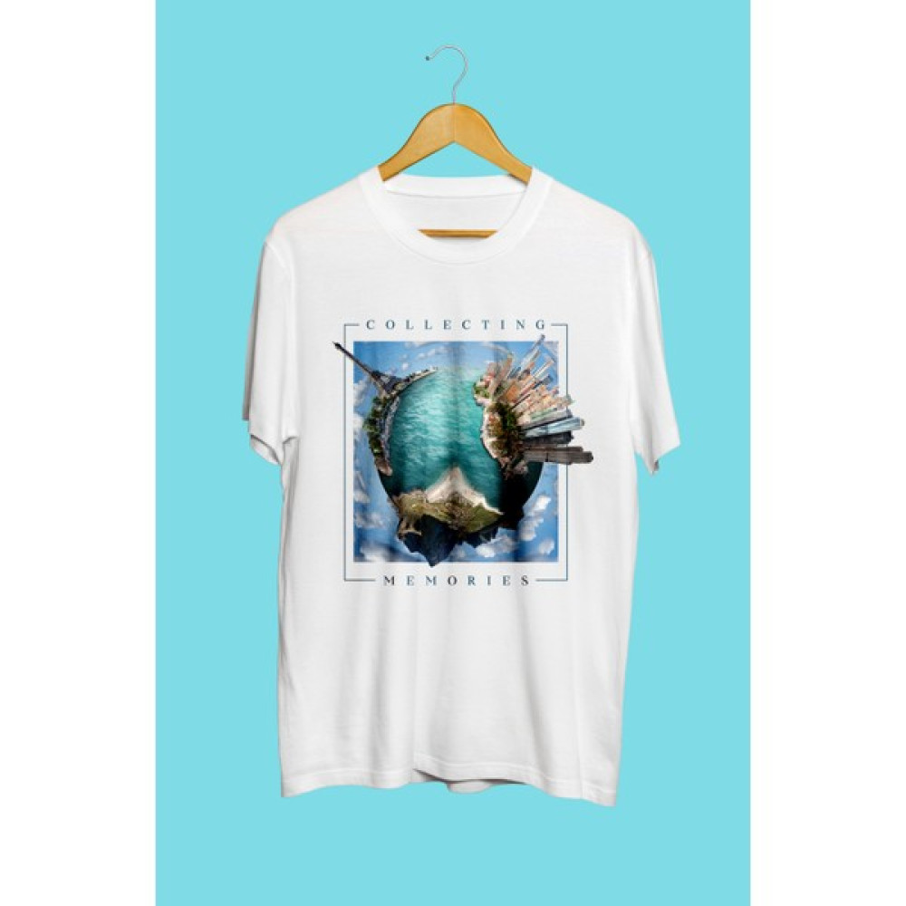 YQYQ Dünya Balık Gözü Görünüm Manzara Paris Newyork Tasarım Baskılı Unisex Tişört Bayan T-shirt Fiyatı