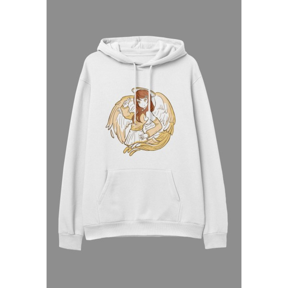 YQYQ Oversize Anime Manga Melek Karakter Tasarım Baskılı Kapüşonlu Sweatshirt Hoodie Bayan Sweatshirt Fiyatı