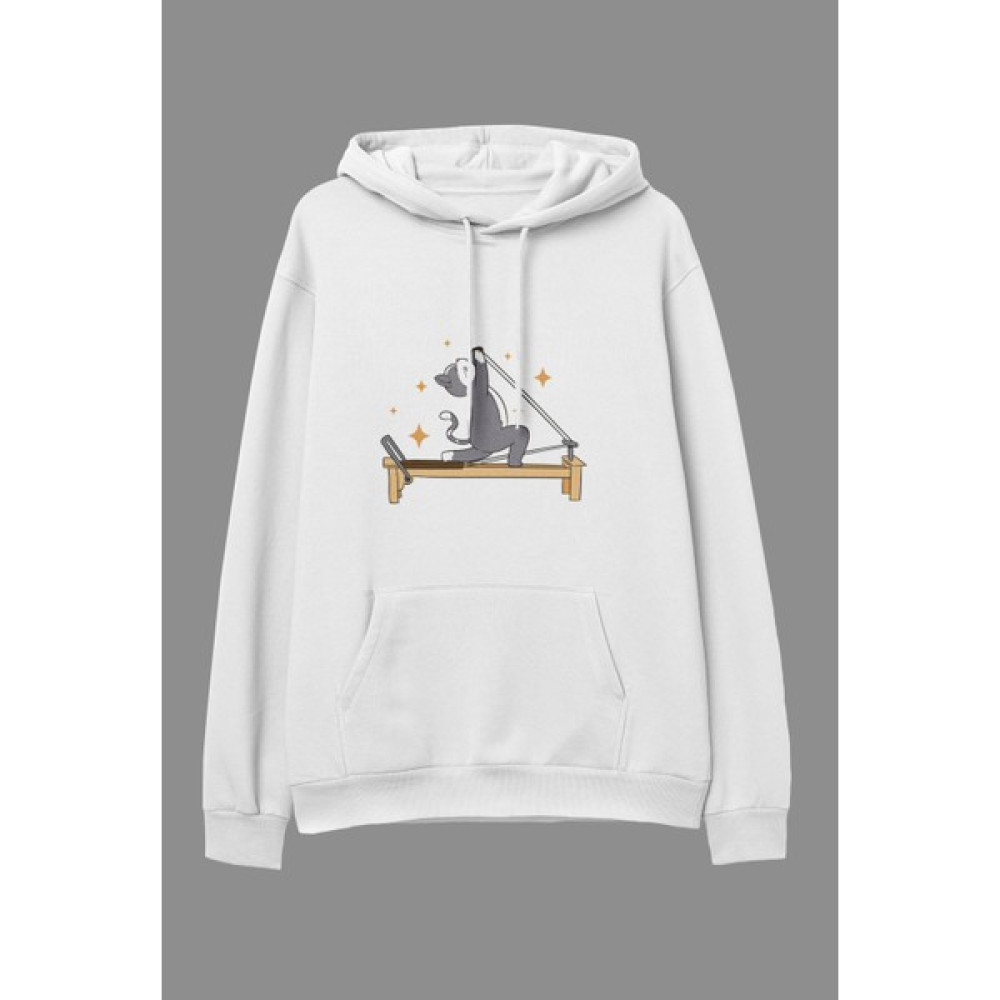 YQYQ Oversize Reformer Pilates Spor Kedi Tasarım Baskılı Kapüşonlu Sweatshirt Hoodie Bayan Sweatshirt Fiyatı