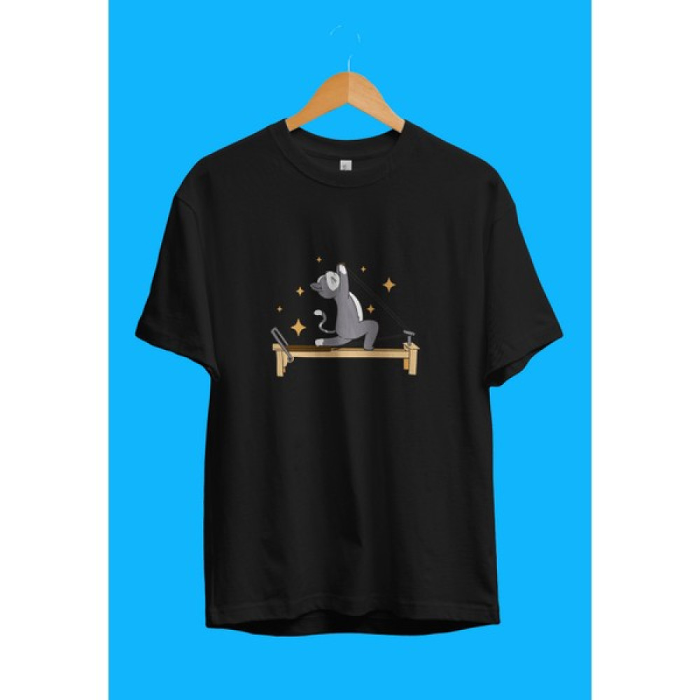 YQYQ Oversize Reformer Pilates Spor Sporcu Çalışkan Kedi Tasarım Baskılı Tişört Bayan T-shirt Fiyatı