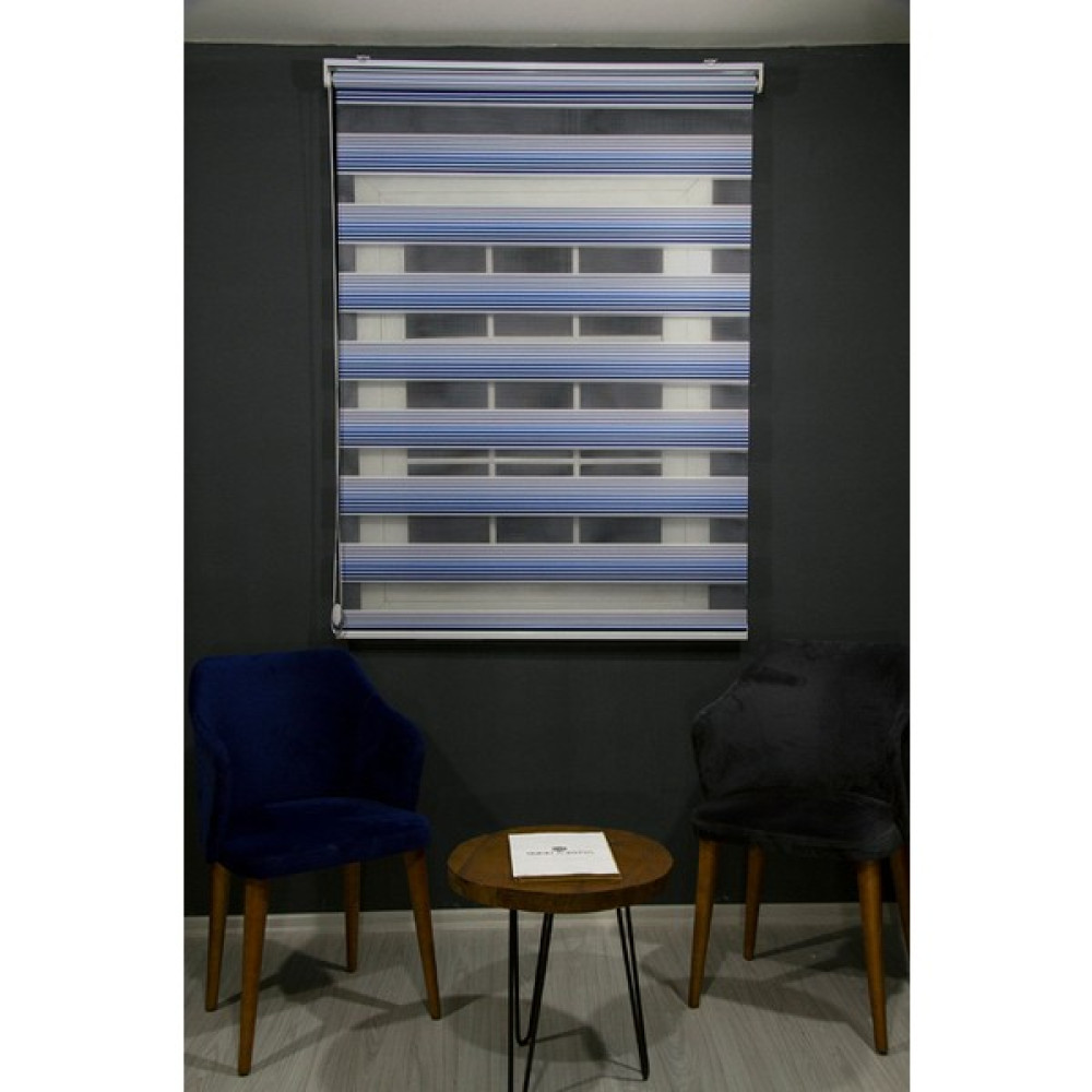 YS Perde Tasarım Modern Dekoratif Degrade Pliseli Zebra Stor Perde Alüminyum Kasalı - Lacivert-Mavi - 100 x 200 cm - Lacivert Perde Fiyatı