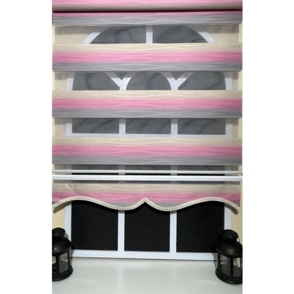 YS Perde Tasarım Modern Dekoratif Degrade Pliseli Zebra Stor Perde Alüminyum Kasalı Yüksek Kaliteli - Pembe-Gri - 90 x 200 cm - Pembe Perde Fiyatı