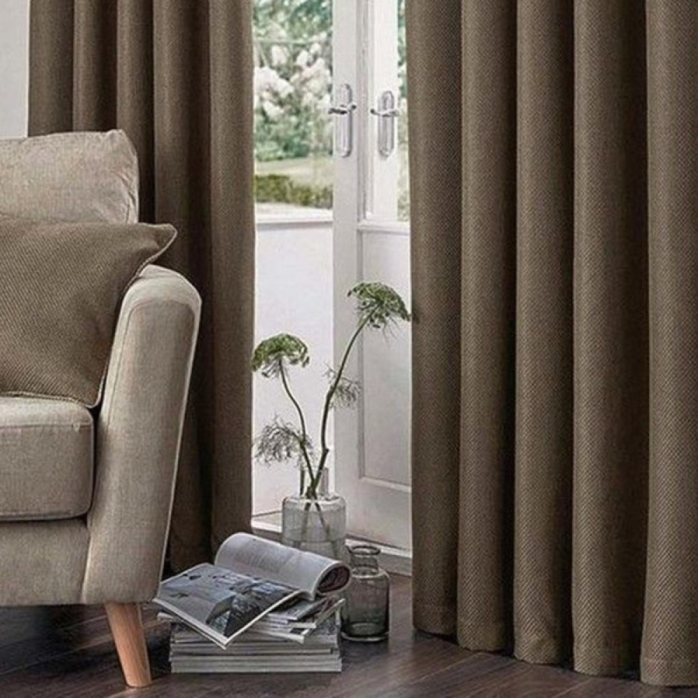 YS Perde Tasarım Nadia Modern Lüx Hasır Dokulu Kalın Keten Yüksek li Fon Perde 1/3 Sık Pile - Kahverengi - 80 x 265 cm Fon Perde Fiyatı