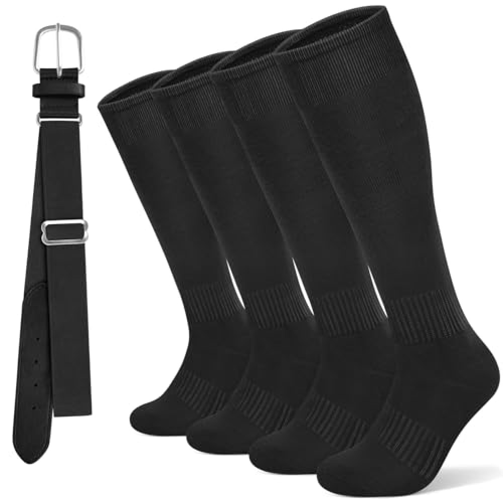 YSense Baseball Socks for Boys Girls Women Men, Softball Football Soccer Calf Knee High Tube Socks & Adjustable Belt Combo Set for Kids Youth School Sports